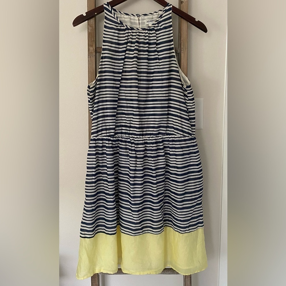 Old Navy - Women's Blue White Yellow Striped Sleeveless Nautical Dress